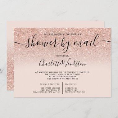 Rose gold glitter ombre cancelled shower by mail Invitations