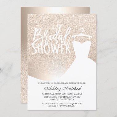Rose gold glitter ombre foil dress Bridal shower Invitations