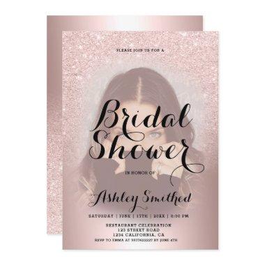 Rose gold glitter ombre foil photo bridal shower Invitations