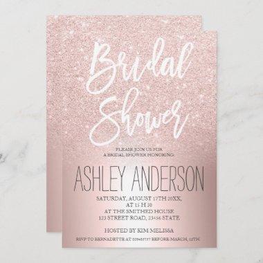 Rose gold glitter ombre metallic bridal shower Invitations