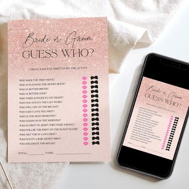 Rose gold glitter ombre pink guess Bridal game Invitations