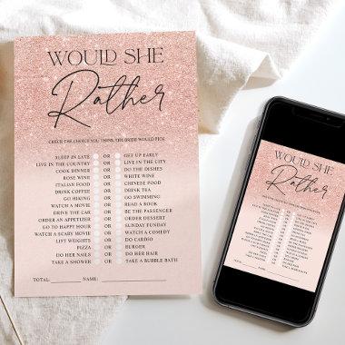 Rose gold glitter ombre pink rather Bridal game Invitations