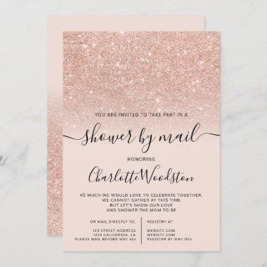 rose gold glitter pink cancelled shower by mail Invitations