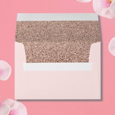 Rose Gold Glitter Pink Elegant Modern Wedding Envelope
