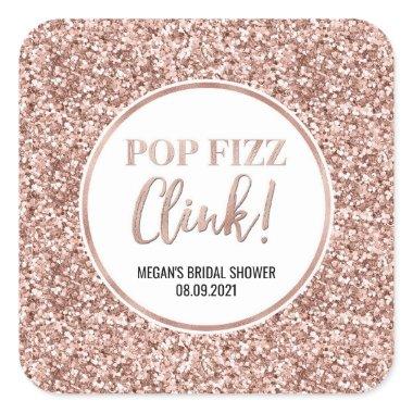 Rose Gold Glitter Pop Fizz Clink  Square Sticker