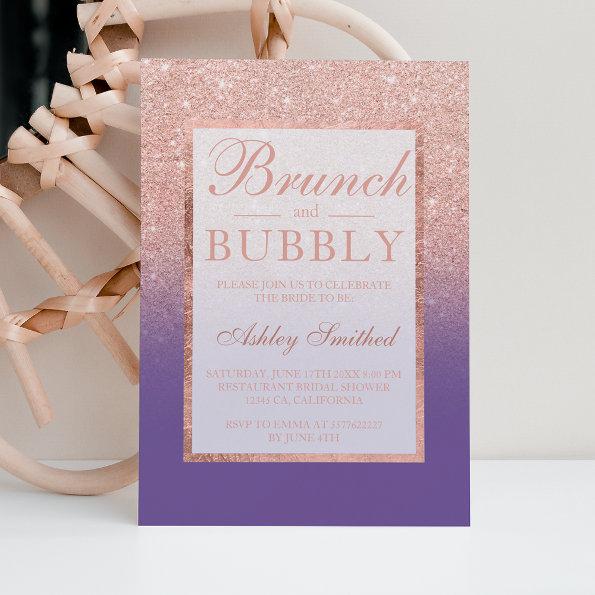 Rose gold glitter purple brunch bridal shower Invitations
