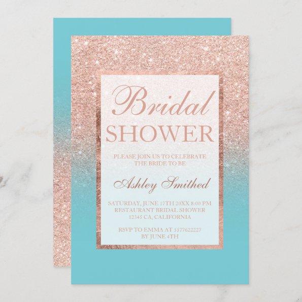 Rose gold glitter robins egg blue Bridal shower Invitations