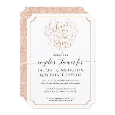 Rose Gold Glitter Script Love in Air Couple Shower Invitations