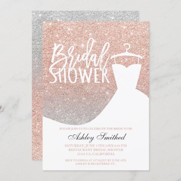 Rose gold glitter silver chic dress Bridal shower Invitations