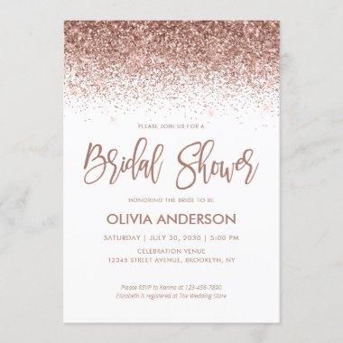 Rose Gold Glitter Sparkle Confetti Bridal Shower Invitations