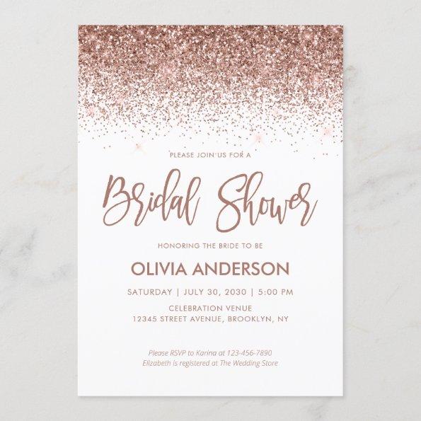 Rose Gold Glitter Sparkle Confetti Bridal Shower Invitations