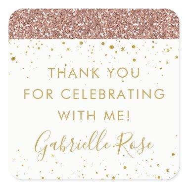 Rose Gold Glitter Thank You Favor Label Sticker