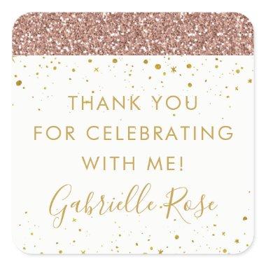 Rose Gold Glitter Thank You Favor Label Sticker