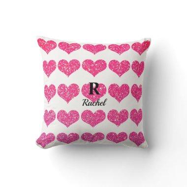 Rose Gold Glitter Valentine's Day Monograms Hearts Throw Pillow