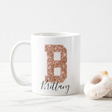 Rose Gold Glitter Varsity Letter Monogram B Coffee Mug