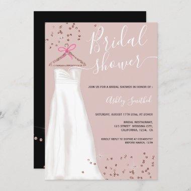 Rose gold glitter wedding dress chic bridal shower Invitations