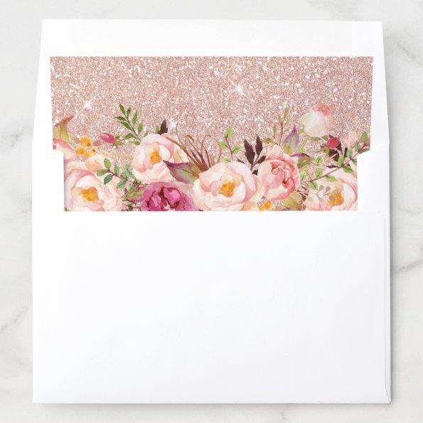 Rose Gold Glitters Blush Pink Floral Envelope Liner