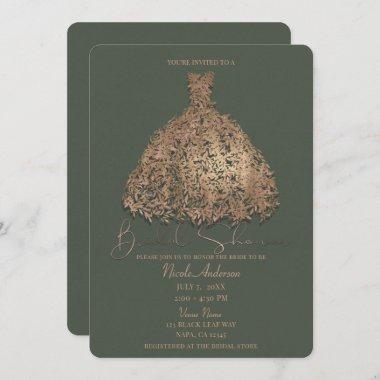 Rose Gold Green Botanical Dress Bridal Shower Invitations