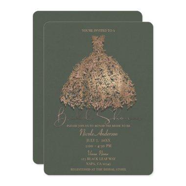 Rose Gold Green Botanical Dress Bridal Shower Invitations