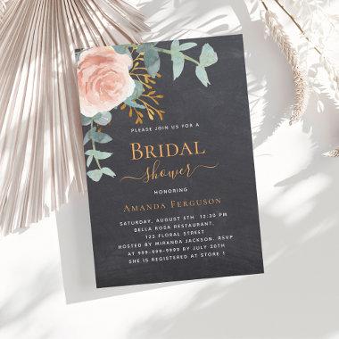 Rose gold greenery chalkboard luxury Bridal Shower Invitations