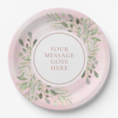 Rose Gold Greenery Leaves Celebration Paper Plates