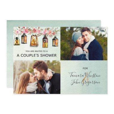 Rose Gold Lantern Floral Watercolor Couples Shower Invitations