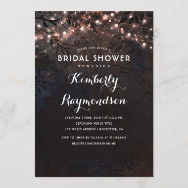 Rose Gold Lights Rustic Country Bridal Shower Invitations