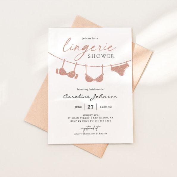Rose Gold Lingerie Bridal Shower Calligraphy Invitations