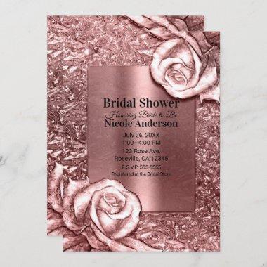 Rose Gold Liquid Chrome Metallic Bridal Shower Invitations