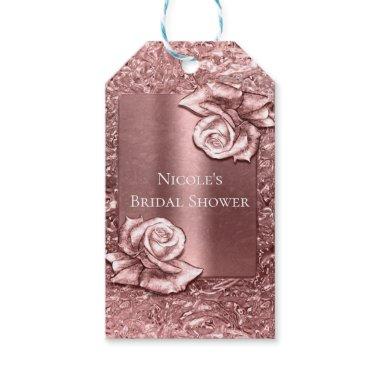 Rose Gold Liquid Chrome Metallic Floral Chic Party Gift Tags