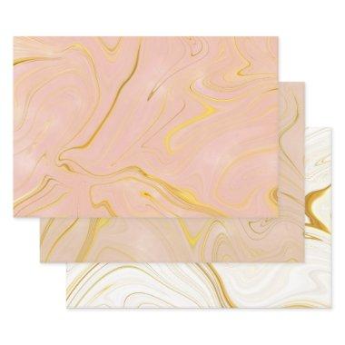 Rose Gold Marble Agate Glitter Wrapping Paper Sheets