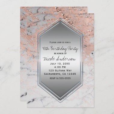 Rose Gold Marble Birthday Party Any Event Invitations