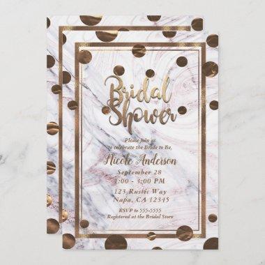 Rose Gold Marble Swirl Bronze Copper Bridal Shower Invitations
