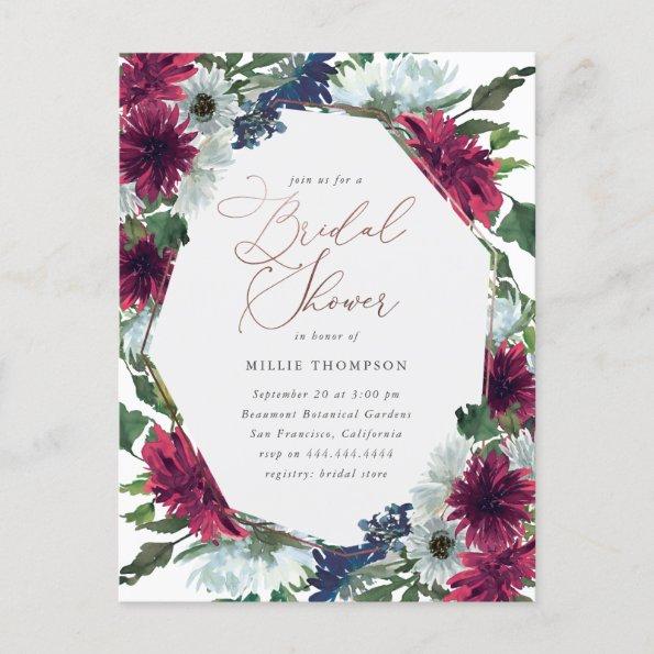 Rose Gold, Marsala & Navy Floral Bridal Shower Invitation PostInvitations