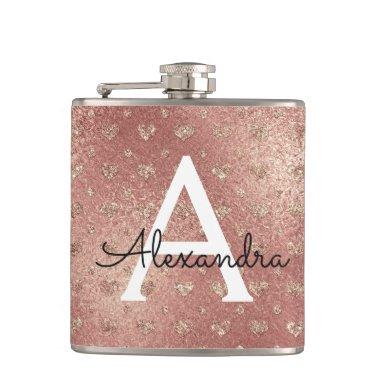 Rose Gold Metallic Foil Glam Monogram Initial Flask