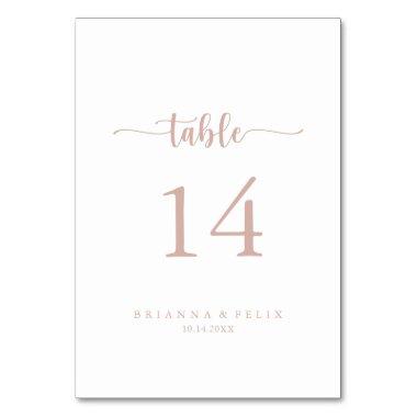 Rose Gold Minimalist Calligraphy Wedding Table Number