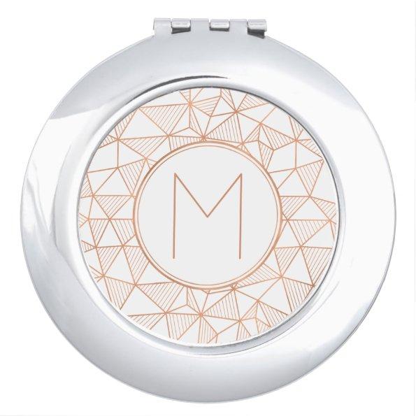 Rose Gold Modern Geometric Pattern Monogram Mirror For Makeup
