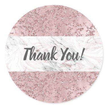 Rose Gold Modern Glam Marble & Glitter Decorative Classic Round Sticker