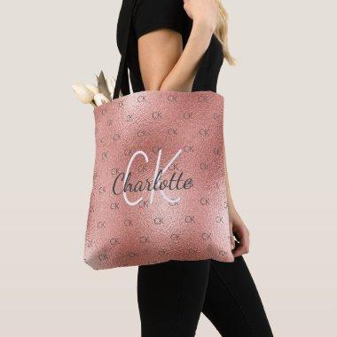 Rose gold monogram elegant script tote bag