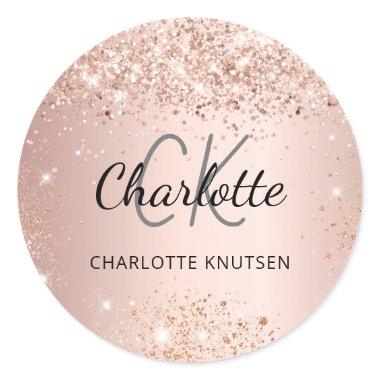 Rose gold monogram name classic round sticker