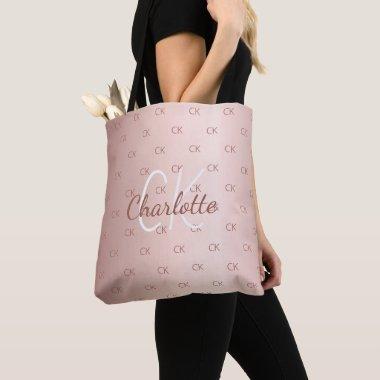 Rose gold monogram name elegant tote bag