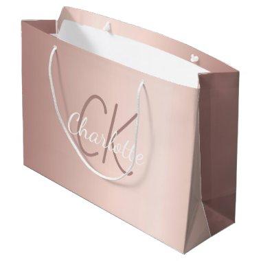Rose gold monogram script modern elegant large gift bag