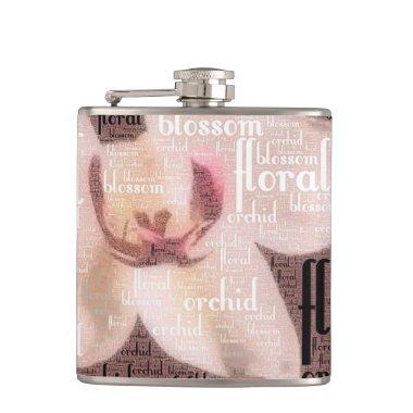 Rose Gold Orchid Floral Blossom Collage Flask