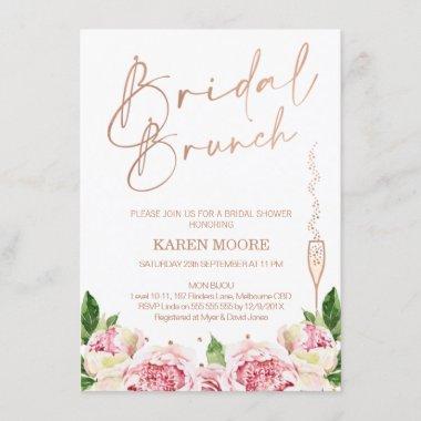 Rose Gold Peonies Bridal Brunch Shower Invitations