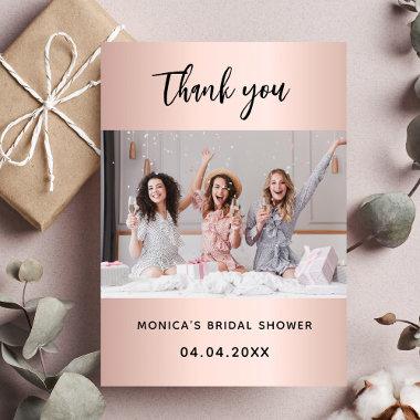Rose gold photo bridal shower thank you Invitations