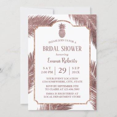 Rose Gold Pineapple Tropical Luau Bridal Shower Invitations