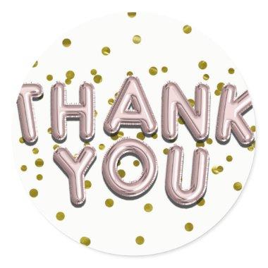 Rose Gold Pink Balloons Confetti Thank You Modern Classic Round Sticker