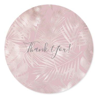 Rose Gold Pink Botanical Tropical Palm Tree Leaves Classic Round Sticker