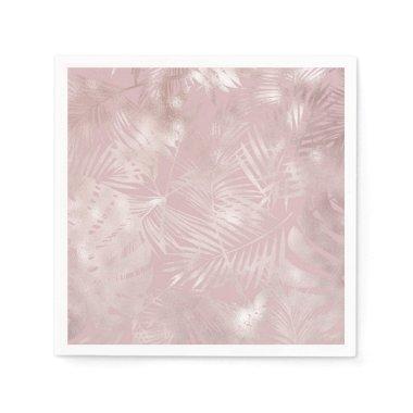 Rose Gold Pink Botanical Tropical Palm Tree Leaves Napkins