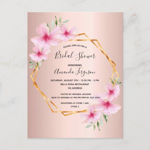 Rose gold pink floral bridal shower invitation postInvitations